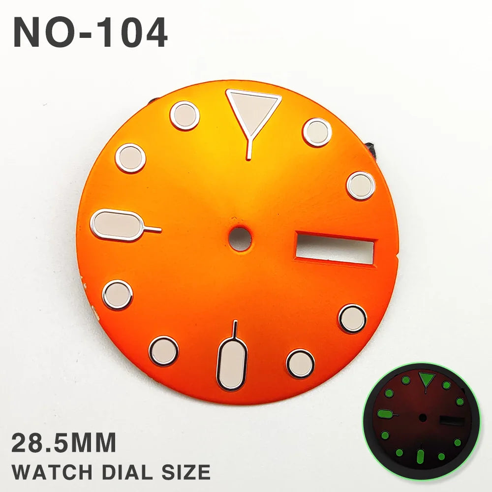 NH36 Dial 29MM Green Luminous Watch Faces with Dual Calendar Date Orange Surface Modification Accessories for NH36/4R Movement