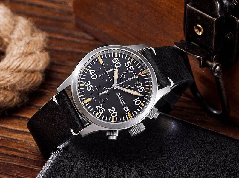 Baltany 39mm Military Chronograph Watch Man S5045 Sapphire Crystal 10ATM Stainless Steel VK67 Calendar Retro Quartz Wristwatches