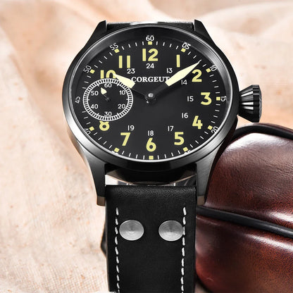 Corgeut 6023 Sub Second Pilot St3600  Manual Mechanical Watch 44MM 5ATM Sapphire Luminious glass back