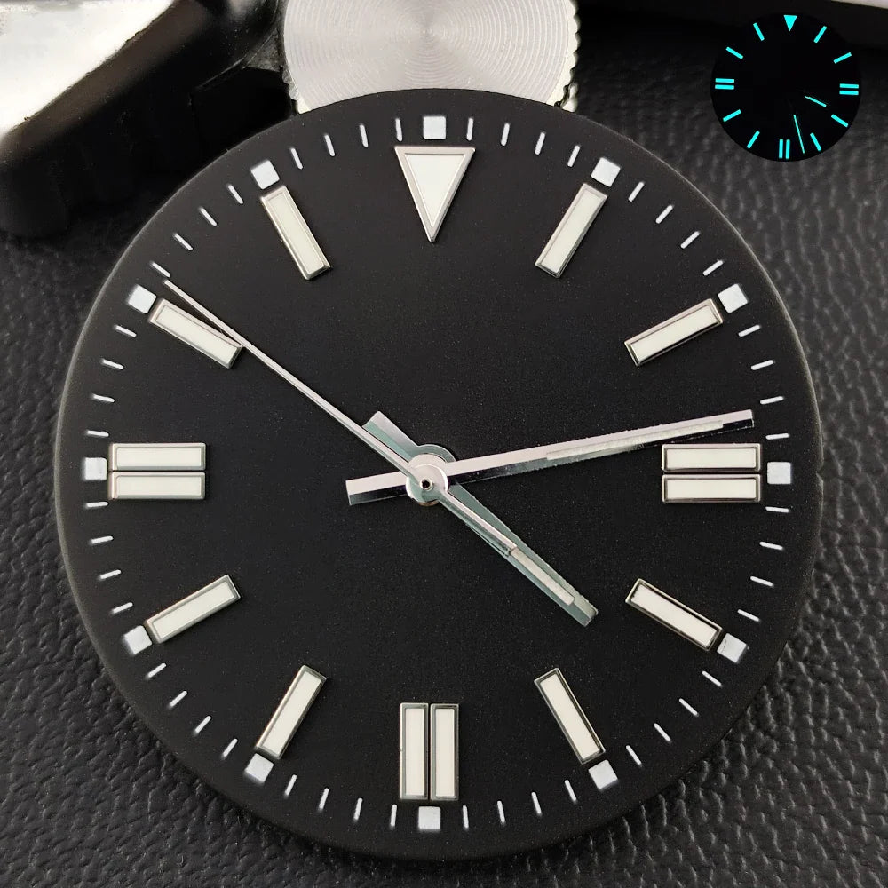 28.5mm Dial single/no calendar watch blue-green/green luminous dial hands fit for N H35/E2815/E2836 movement watch accessories