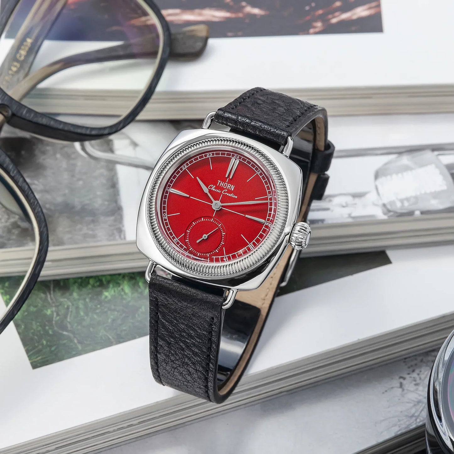 THORN T017 Square pillow-shaped 36mm Pilot couple wristwatch VD78 quartz Double Domed Sapphire 10Bar