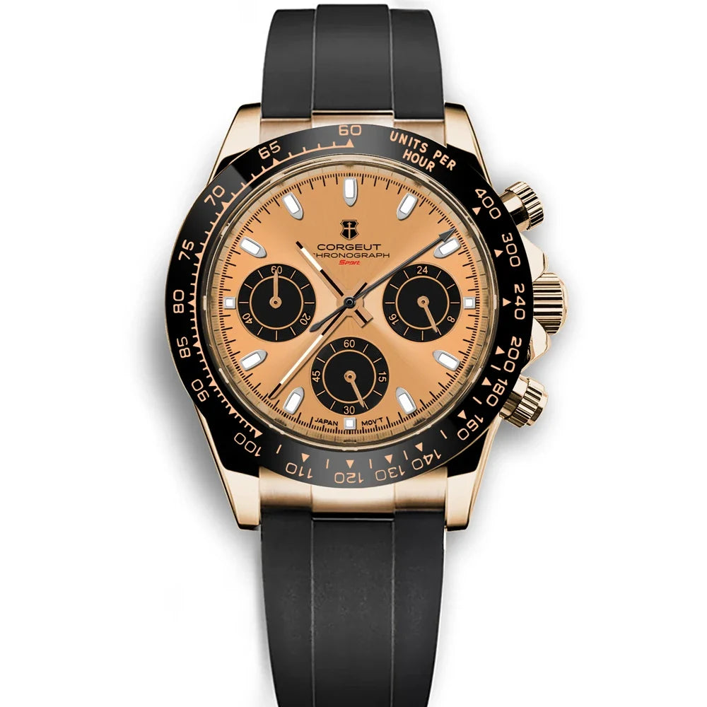 Corgeut 2069 Chronograph watch Panda Daytona 24 hours VK63 Quartz Hardlex 10Bar 39MM