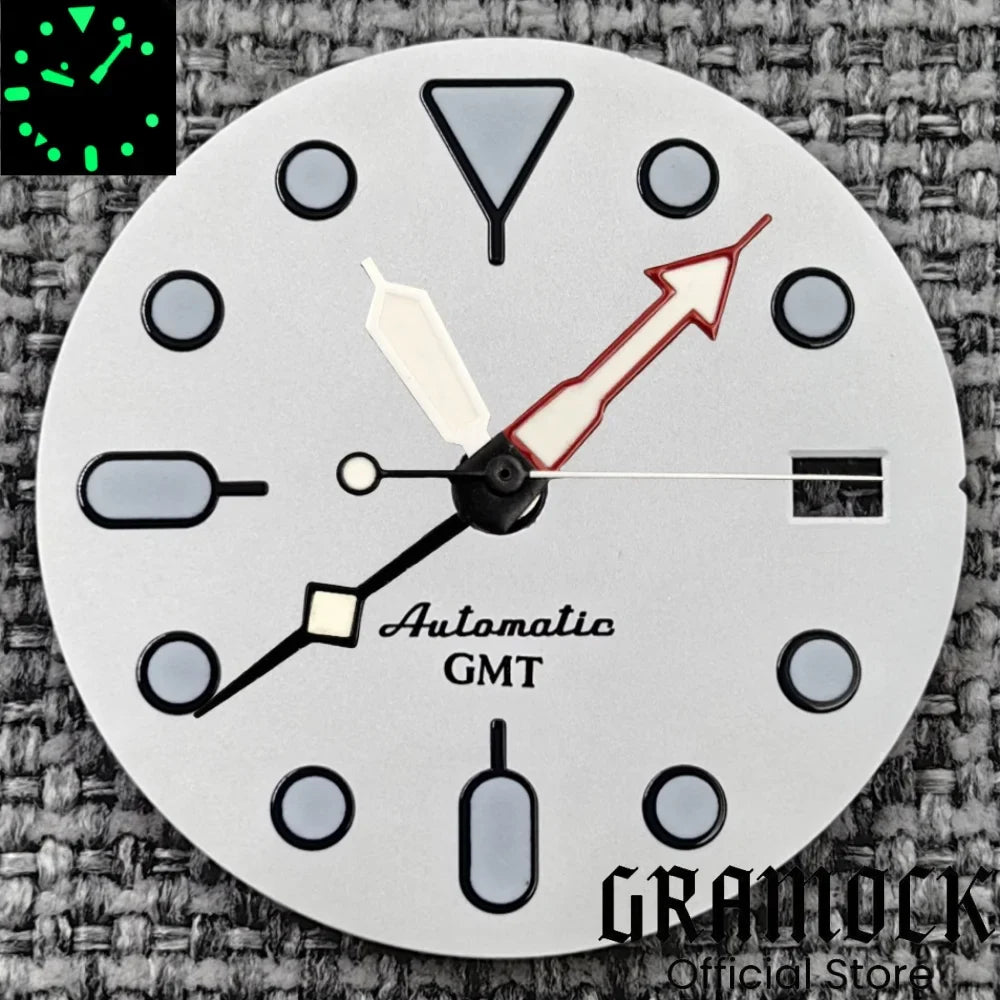 29mm Blue Red Black Orange GMT NH34 White Glossy Dial With Hands C3 Lume Fit NH34 Mechanical Watch Modified Accessories