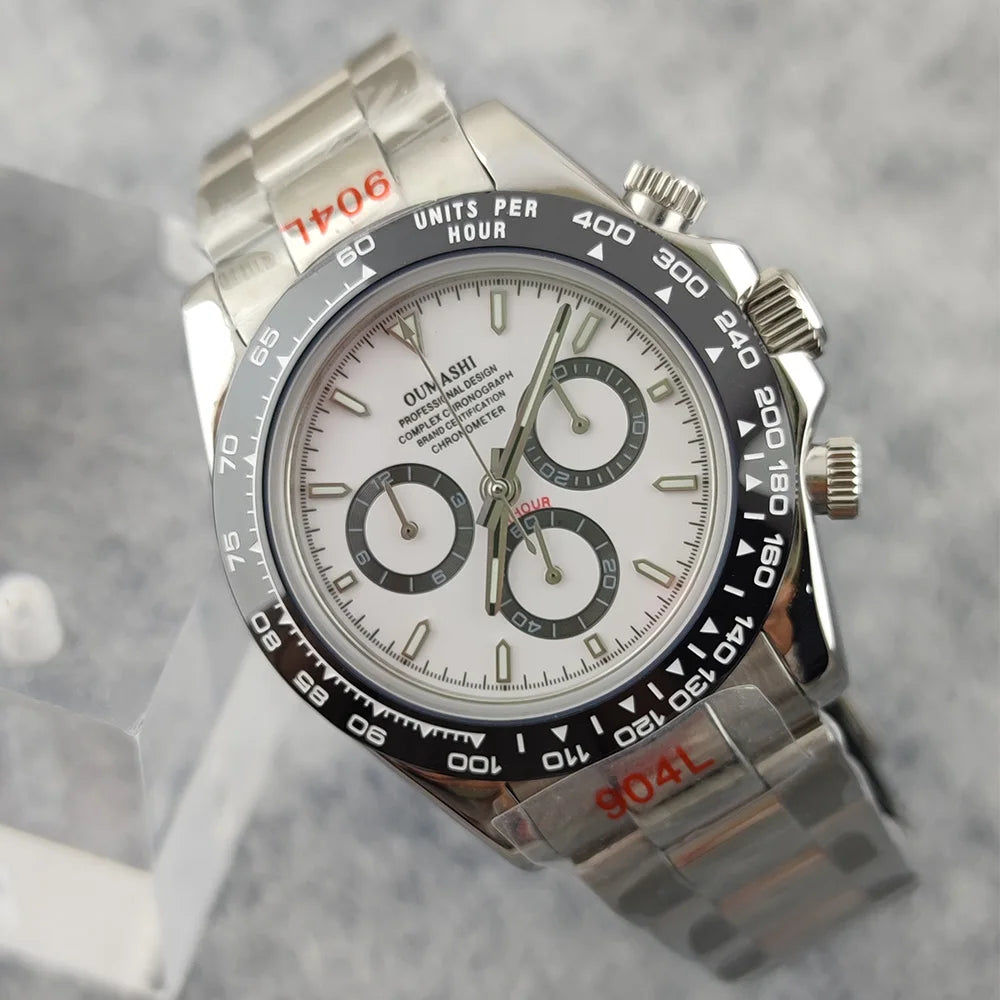 Oumashi Chronograph Automatic  ETA 7750 MOVT custom logo sapphire 40mm Daytona Panda Watch 5Bar