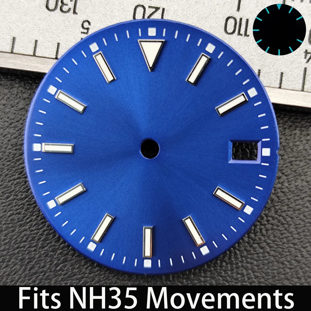 28.5mm Dial single/no calendar watch blue-green/green luminous dial hands fit for N H35/E2815/E2836 movement watch accessories