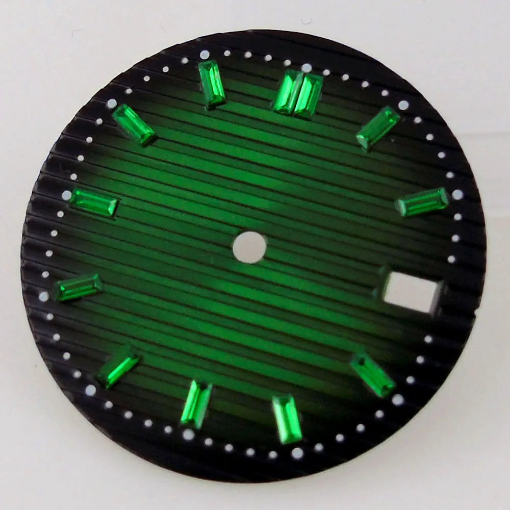 Sterile 29.8MM Watch Dial Sunburst Green Dial for NH35 NH36 Movement Date Window for oak Steel Wristwatch