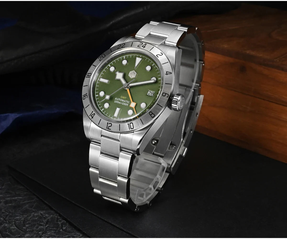 San Martin SN0054G GMT Pink Dial BB  39mm NH34 Automatic Watch 10Bar AR Sapphire BGW9 Lume