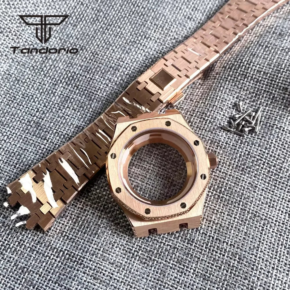 42mm Royal Oak AP Case Stainless Steel Brushed Octagon Watch Case Bracelet Glass Back Chapter Ring Sapphire Glass Fit NH35 NH36 Automatic Movement