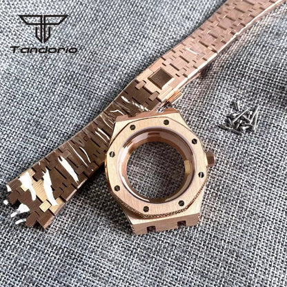 42mm Royal Oak AP Case Stainless Steel Brushed Octagon Watch Case Bracelet Glass Back Chapter Ring Sapphire Glass Fit NH35 NH36 Automatic Movement