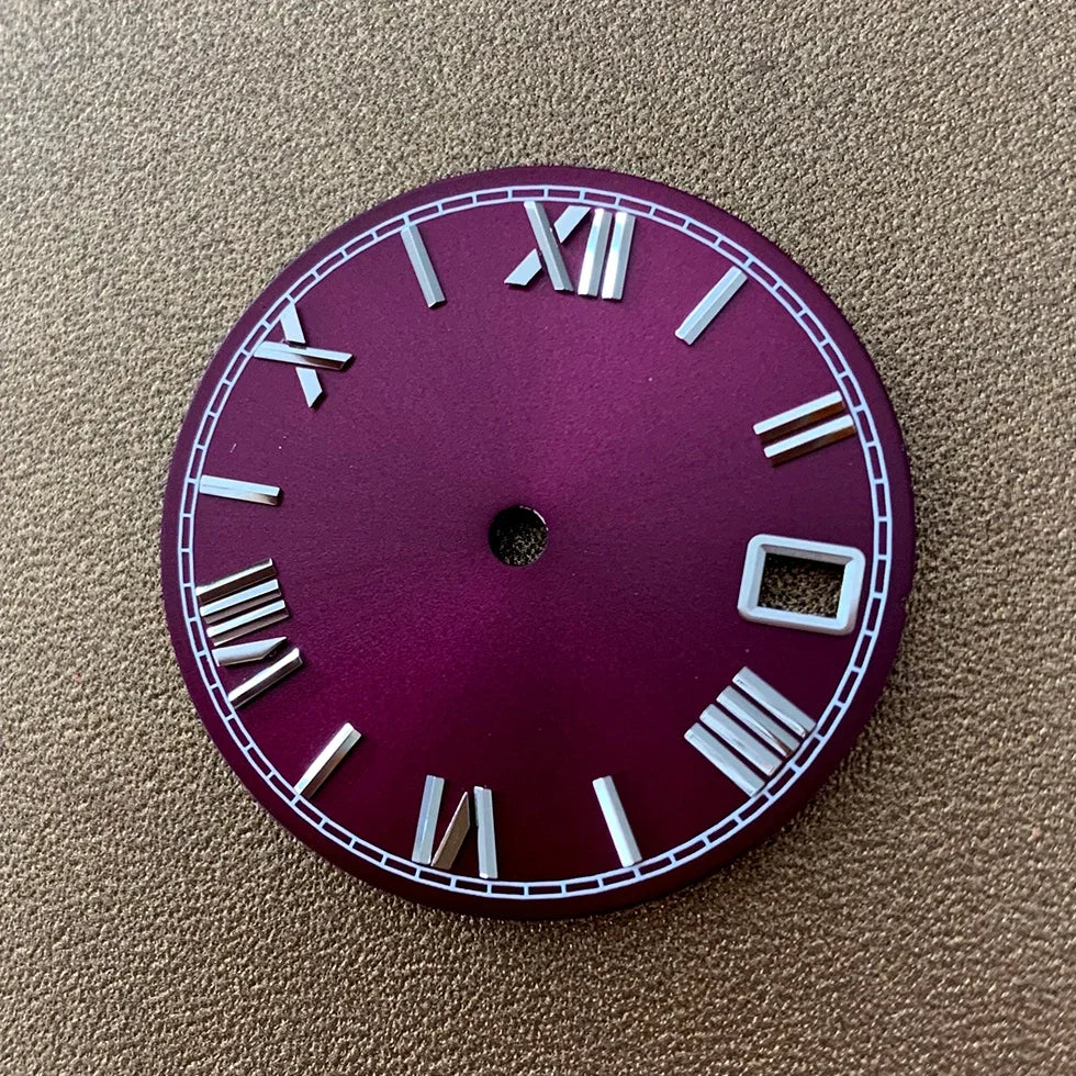 28.5mm Roman Scale Watch Dial Real Nail Modified Replacement Watch Faces with Single Calendar Window for NH35/NH36/4R Movement