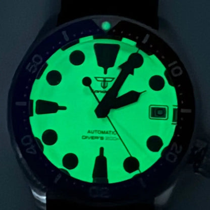 Tandorio 37mm SKX Diver Watch NH36 Full Green Luminous 20bar T242