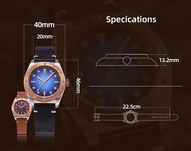 Baltany Bronze Bezel Watch S4030 NH38 20Bar Sailing Diver AR Sapphire 40MM Diver