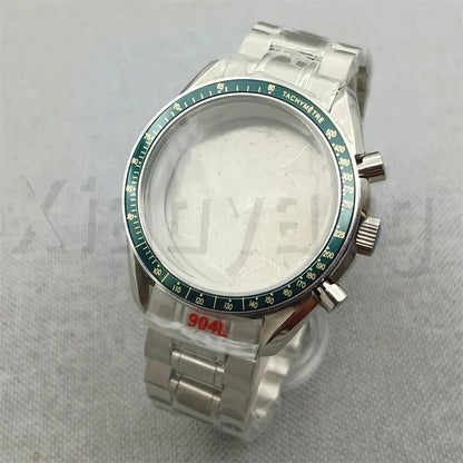 Speed Master Case 40mm VK63 Silver Watch Case Blue Green Black Silver Insert With Coated Glass For VK63 Quartz Chronograph Movement Steel Bracelet