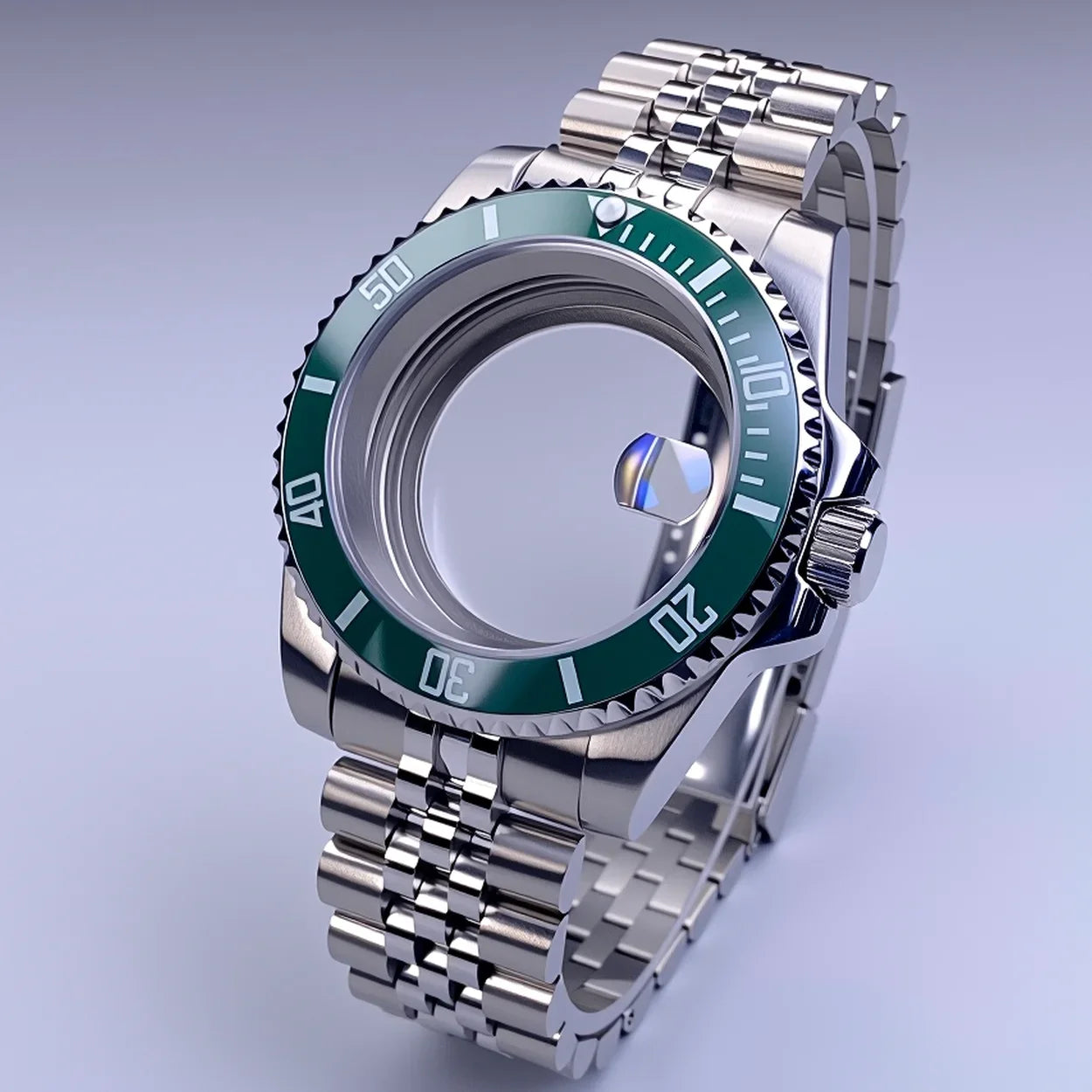 GMT Watch Case 40mm NH34 Nh35 Sliver Watch Case with Sapphire Crystal 120 Click Compatible with NH34/NH35/NH36 Movements Water-Resistant 28.5mm Dial