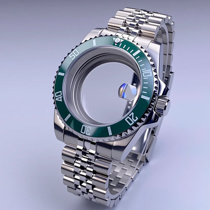 GMT Watch Case 40mm NH34 Nh35 Sliver Watch Case with Sapphire Crystal 120 Click Compatible with NH34/NH35/NH36 Movements Water-Resistant 28.5mm Dial