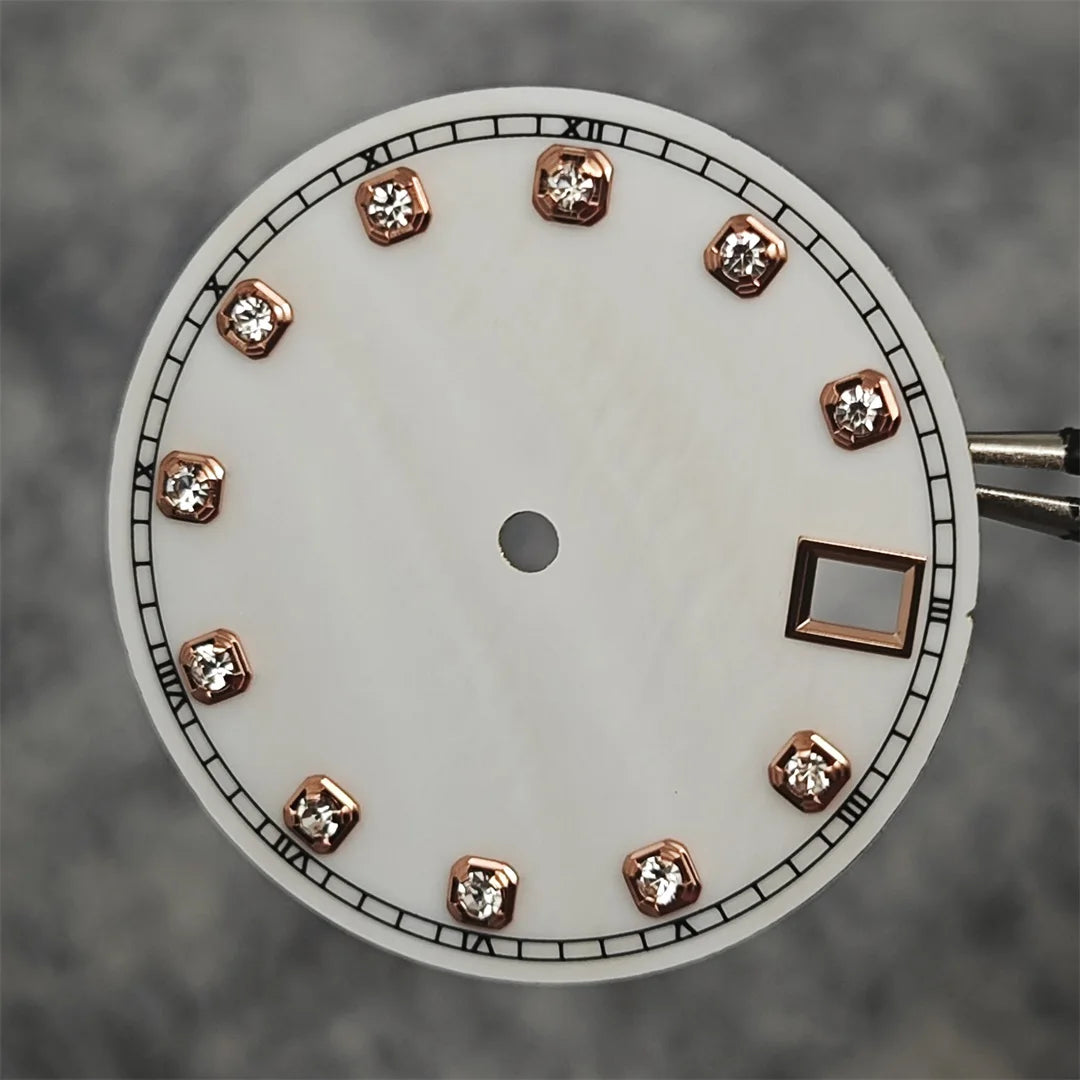 NH35 Watch Dial Watch Hands 28.5mm Diamond Inlaid Shell of Pearl Pattern Surface Watch Accessories for NH35/NH36 Movement