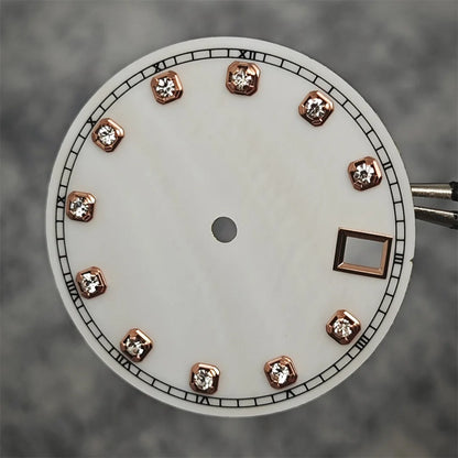 NH35 Watch Dial Watch Hands 28.5mm Diamond Inlaid Shell of Pearl Pattern Surface Watch Accessories for NH35/NH36 Movement