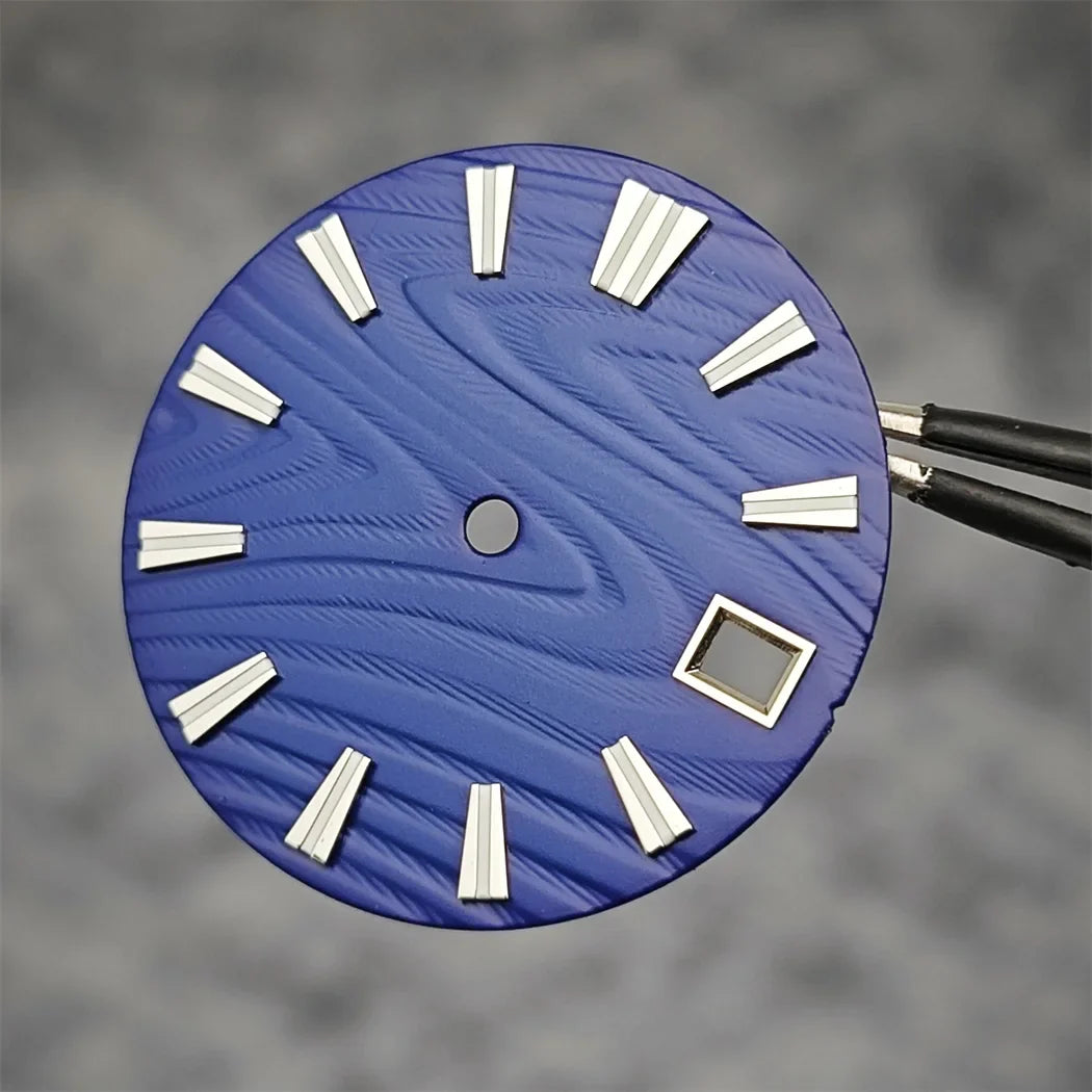 28.5mm Green Luminous Watch Dial Wood Texture Watch Faces Replace Accessories for SKX007 NH35/NH36/4R/7S Movement Watch Parts