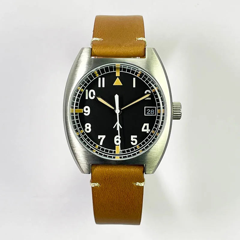 Baltany W10 Military Watch 36mm Calendar Super Luminous Leather Sapphire Stainless Steel NH35 Automatic Mechanical Wristwatches