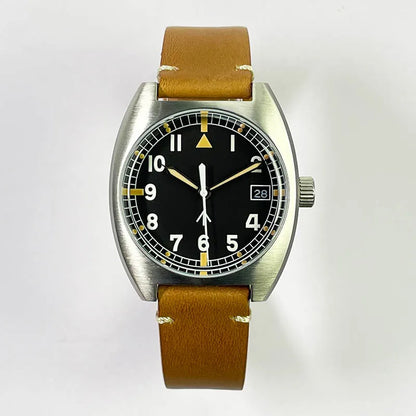 Baltany W10 Military Watch 36mm Calendar Super Luminous Leather Sapphire Stainless Steel NH35 Automatic Mechanical Wristwatches