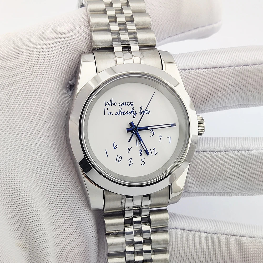 Special Dial Explorer Watch 39mm nh35 Who cares im already late Watch Sapphire 10bar