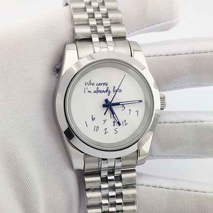 Special Dial Explorer Watch 39mm nh35 Who cares im already late Watch Sapphire 10bar