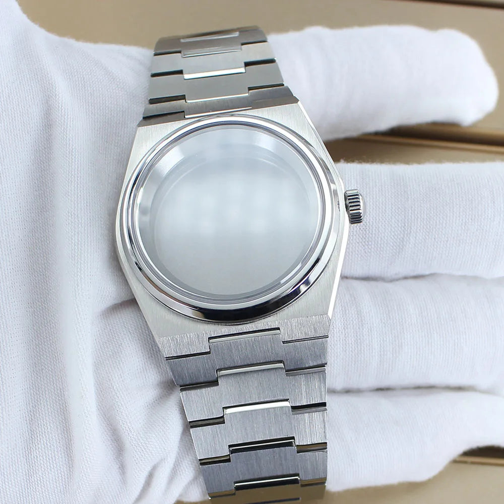 40mm Silver Watch Case Sapphire Crystal Glass For Mod PRX Super Player NH35 NH36 NH38 NH34 NH70 NH72 Movement Solid Bottom Cover