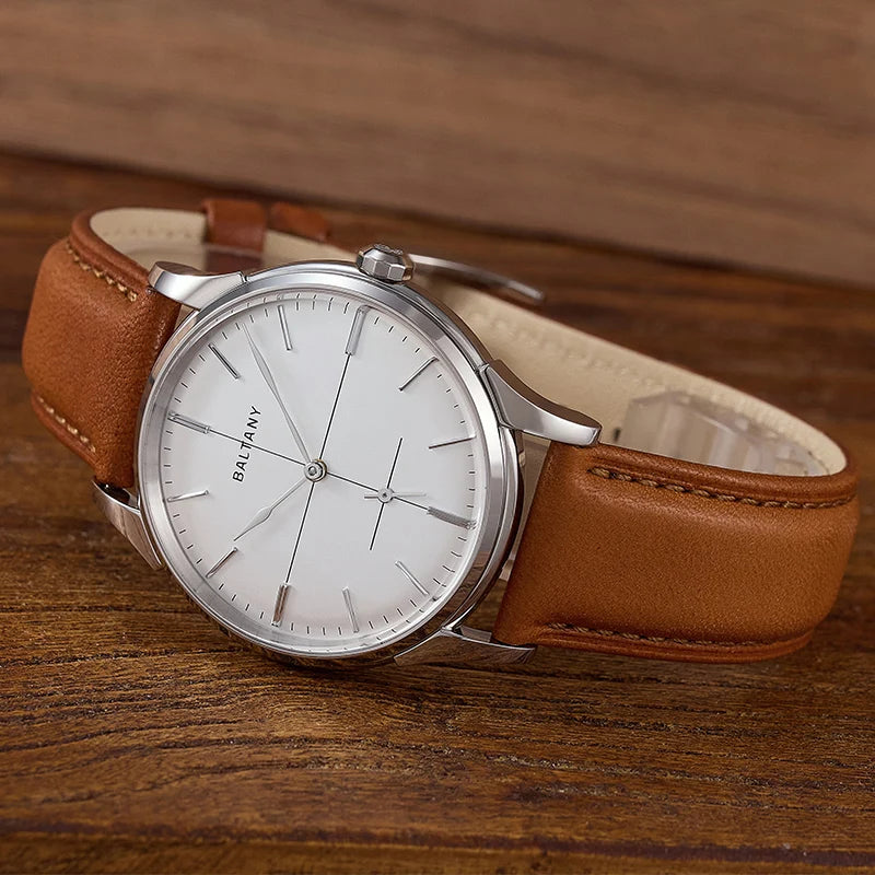 Baltany Dress Watchse Man S4092 Leather Straps Crosshair 38.5mm Dial Small Seconds Hand-Winding Mechanical luxury Wristwatches