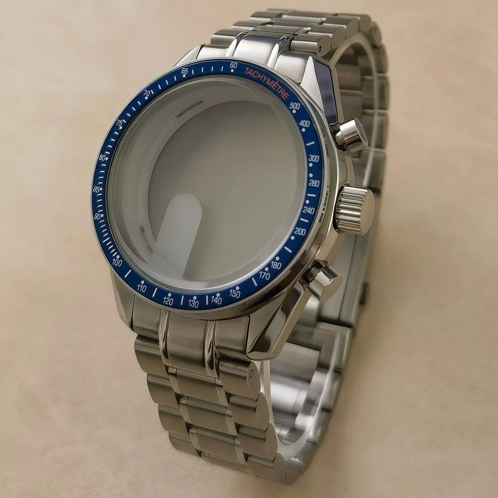 40mm VK63 Stainless Steel Case Strap Moonswatch Style Moon Back Cover Fit VK63 Quartz Movement Gold Word Bezel Watch Accessories