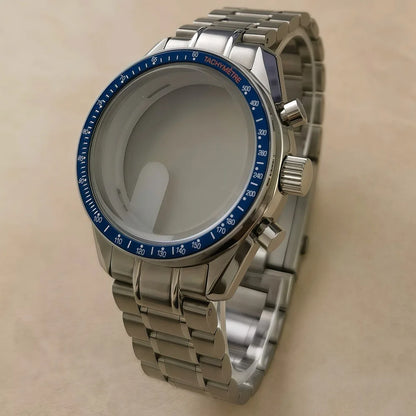 40mm VK63 Stainless Steel Case Strap Moonswatch Style Moon Back Cover Fit VK63 Quartz Movement Gold Word Bezel Watch Accessories