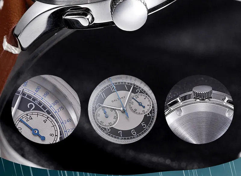 Baltany 39MM Tuxedo Chronograph Man S5050 Sapphire Crystal 50M Waterproof Stainless Steels Retro  Quartz Dress Watches For Man
