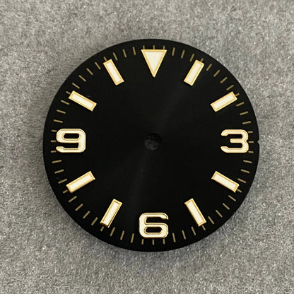 28.5mm Watch Dial + Hands Green Luminous Sun Pattern Modified 369 Nail Dial Watch Faces Accessory Fit NH35/NH36/4R/7S Movement