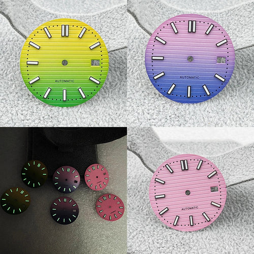 Gradient Color NH35 Watch Dial Green Luminous 30.5mm Watch Faces with Single Calendar Date Watch Accessories for NH35 Movement