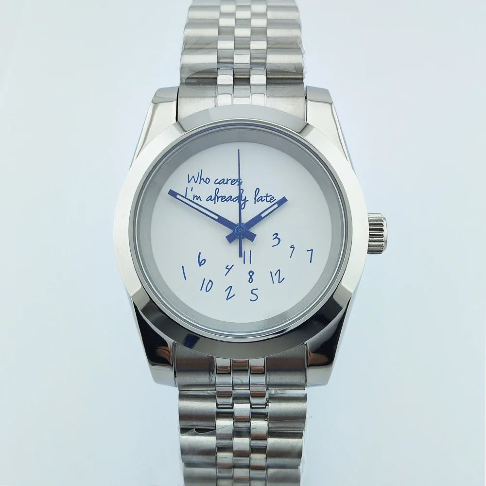 Special Dial Explorer Watch 39mm nh35 Who cares im already late Watch Sapphire 10bar