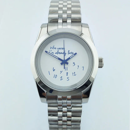 Special Dial Explorer Watch 39mm nh35 Who cares im already late Watch Sapphire 10bar