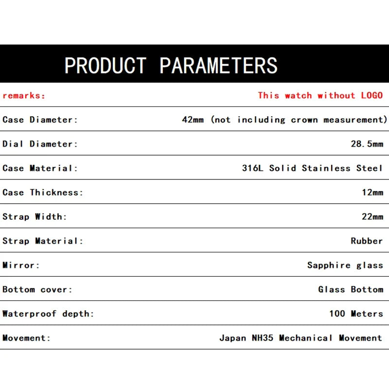 Sterile Yacht Master Custom Watch Luminous Date Sapphire NH35 Automatic 10Bar 42MM