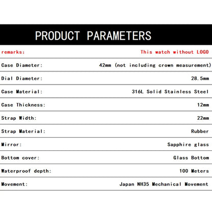 Sterile Yacht Master Custom Watch Luminous Date Sapphire NH35 Automatic 10Bar 42MM