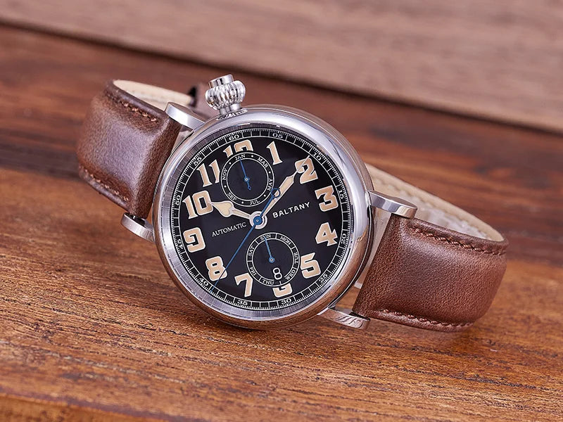 Customizable Baltany 41mm Polit Watch Man S6047 5ATM AR Sapphire Homage A-7 1935 Avigation Miyota 9122 Automatic Swiss Lume