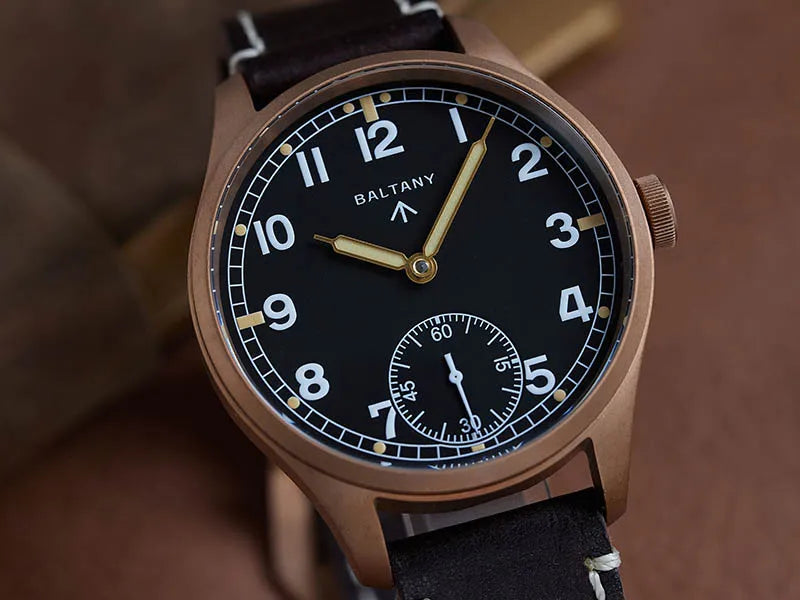 Baltany Vintage Dirty Dozen Wristwatches Golden Hands Seagull ST3620 Luminous 5ATM Leather Automatic Retro D12 Bronze Watches