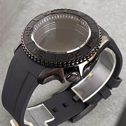 41mm Black PVD Diving Watch Case Fit for SKX007 NH35 NH36 PT SW200 200M Waterproof Domed Sapphire Crystal Rubber Strap