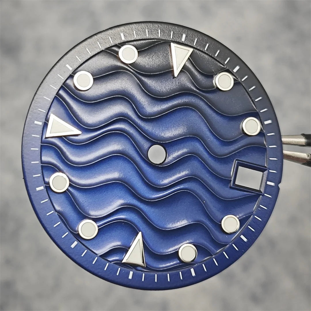 28.5mm Watch Dial Water Ripple Gradient Color Watch Faces Green Luminous Surface Man’s Watch Accessories for NH35 Movement