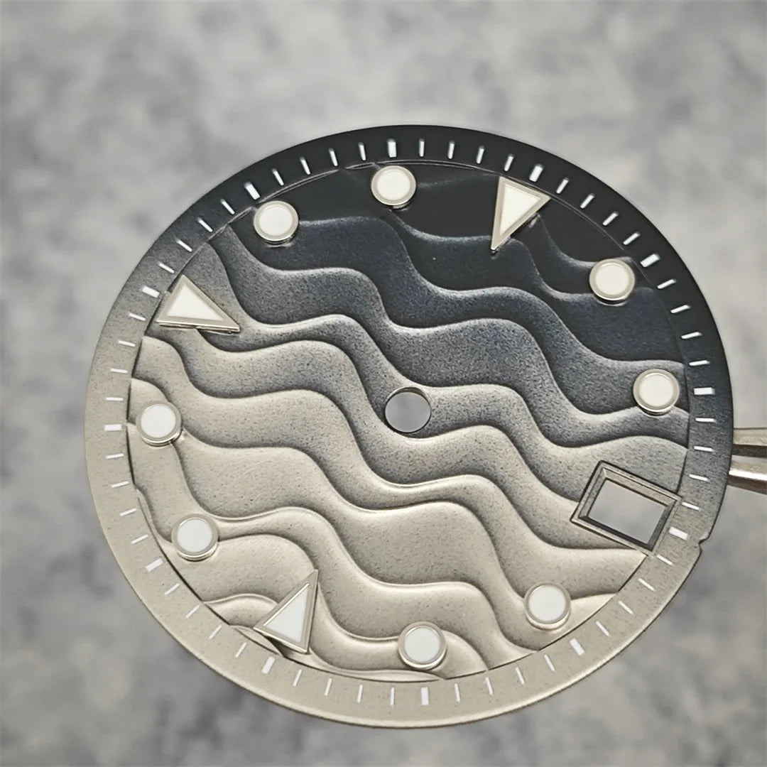 28.5mm Watch Dial Water Ripple Gradient Color Watch Faces Green Luminous Surface Man’s Watch Accessories for NH35 Movement