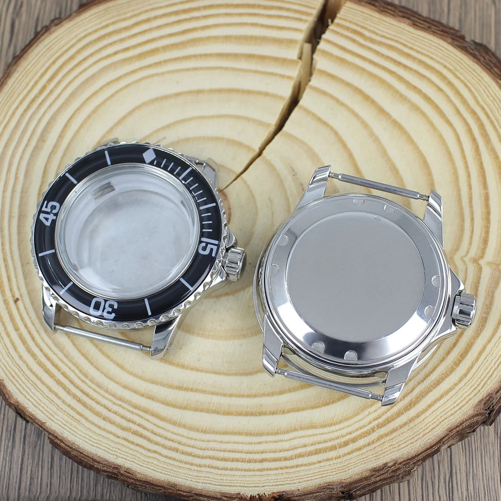 45MM Stainless Steel NH35 Watch Case 100m Waterproof Unidirectional Bezel for 50 FATHOMS NH34 NH35 NH36 NH38 Watch Accessories