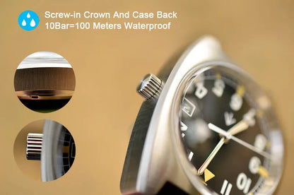 Baltany W10 Military Watch 36mm Calendar Super Luminous Leather Sapphire Stainless Steel NH35 Automatic Mechanical Wristwatches