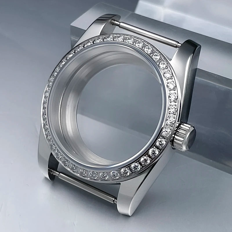 36mm/39mm NH35 Case President Jubile Strap Diamond Bezel Sapphire Glass Mod For NH35 NH36 Movement Watch Case Accessories Parts
