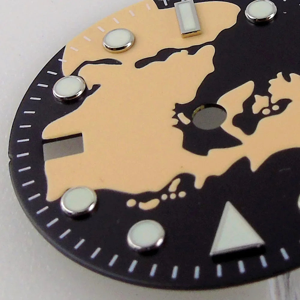 29mm Nologo Green Luminous Watch Dial Hand Set for S NH34 GMT Movt Black Edge Needles Green luminous Watch parts Custom LOGO