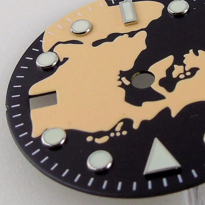 29mm Nologo Green Luminous Watch Dial Hand Set for S NH34 GMT Movt Black Edge Needles Green luminous Watch parts Custom LOGO