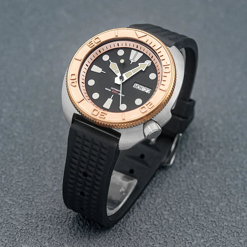 Sterile Albalone Turtle Watch  Golden ceramic bezel SKX6105 6309 NH36A sapphire 20Bar