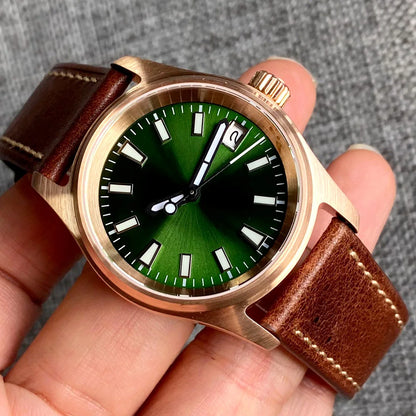 Tandorio Bronze Pilot Watch TD147R 20ATM 36mm Wine Red Dial NH35A  Sapphire Crystal