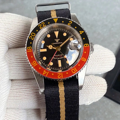 Tandorio TD218B NH34 GMT Watch 6542 homage 38mm Bubble Sapphire 20ATM 120 Click Submariner